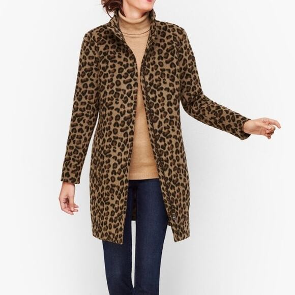 Talbots Plus Wool Leopard Print Coat Zip Front Mid Length Animal Print Chic 16W - Picture 6 of 16